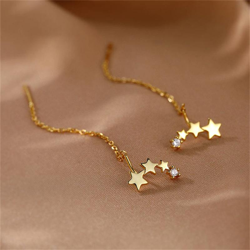 Trend Long Wire Tassel Thread Chain Climb Star Heart Beads Pendants Drop Earring