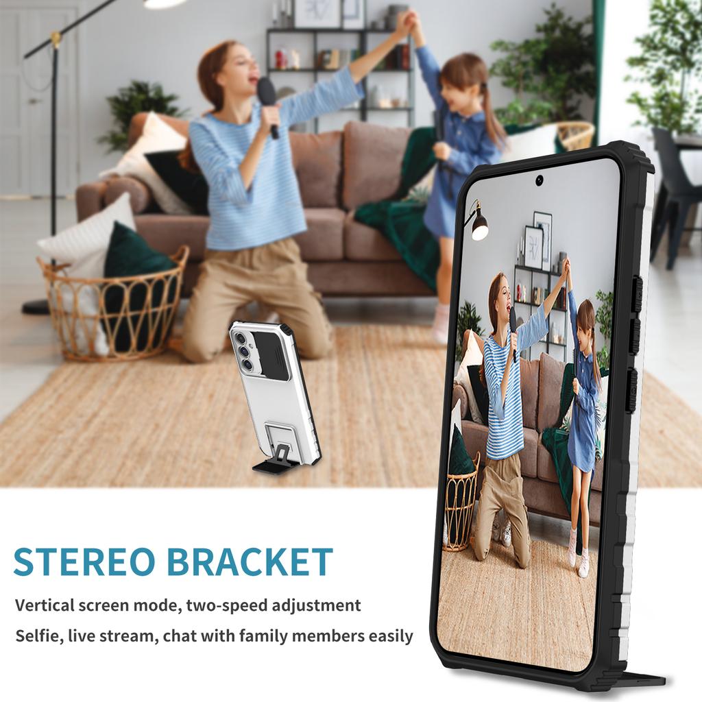 For Samsung Galaxy A36 5G Case Camera Slider PC+TPU Phone Cover with Kickstand