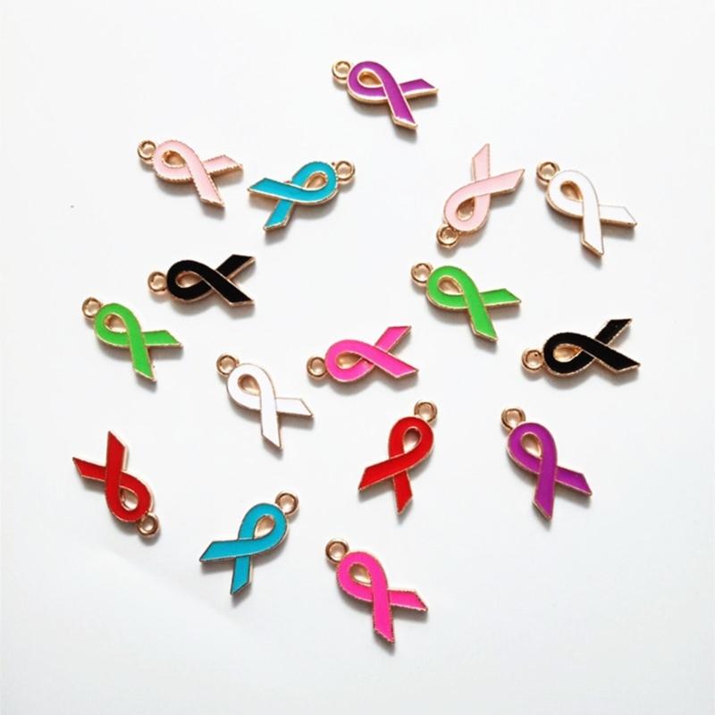 100Pack Heart Ribbon Accessor for DIY Jewelry Durable Awareness Ribbon Charm Jewelry Findings Mixed Color Ribbon Pendant