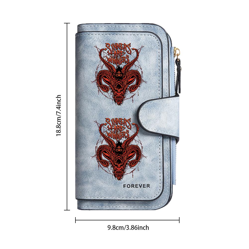 Gothic Baphomet Print Leather Wallet Long Card Holder Zipper Purse for Women