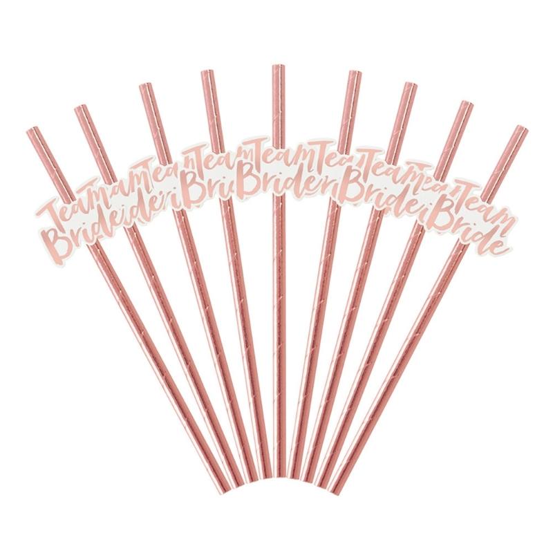 

12pcs Rose Golden Paper Straws Team Bride Drinking Straw for Wedding Party Supplies Bridal Baby Shower Birthday Decor 1