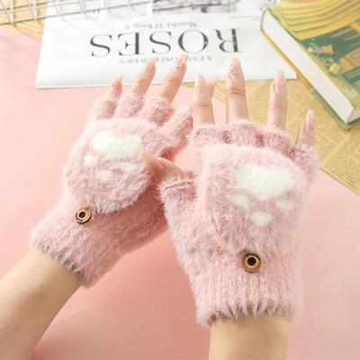 Flip Cover Half Finger Gloves Soft Plus Winter Mittens Short Fingerless Gloves  for Women Girls