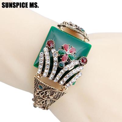 Τουρκικά Vintage Flower Cuff βραχιόλια για γυναίκες Ρητίνη Bohemia Pastoral Style Κοσμήματα από φυσική πέτρα