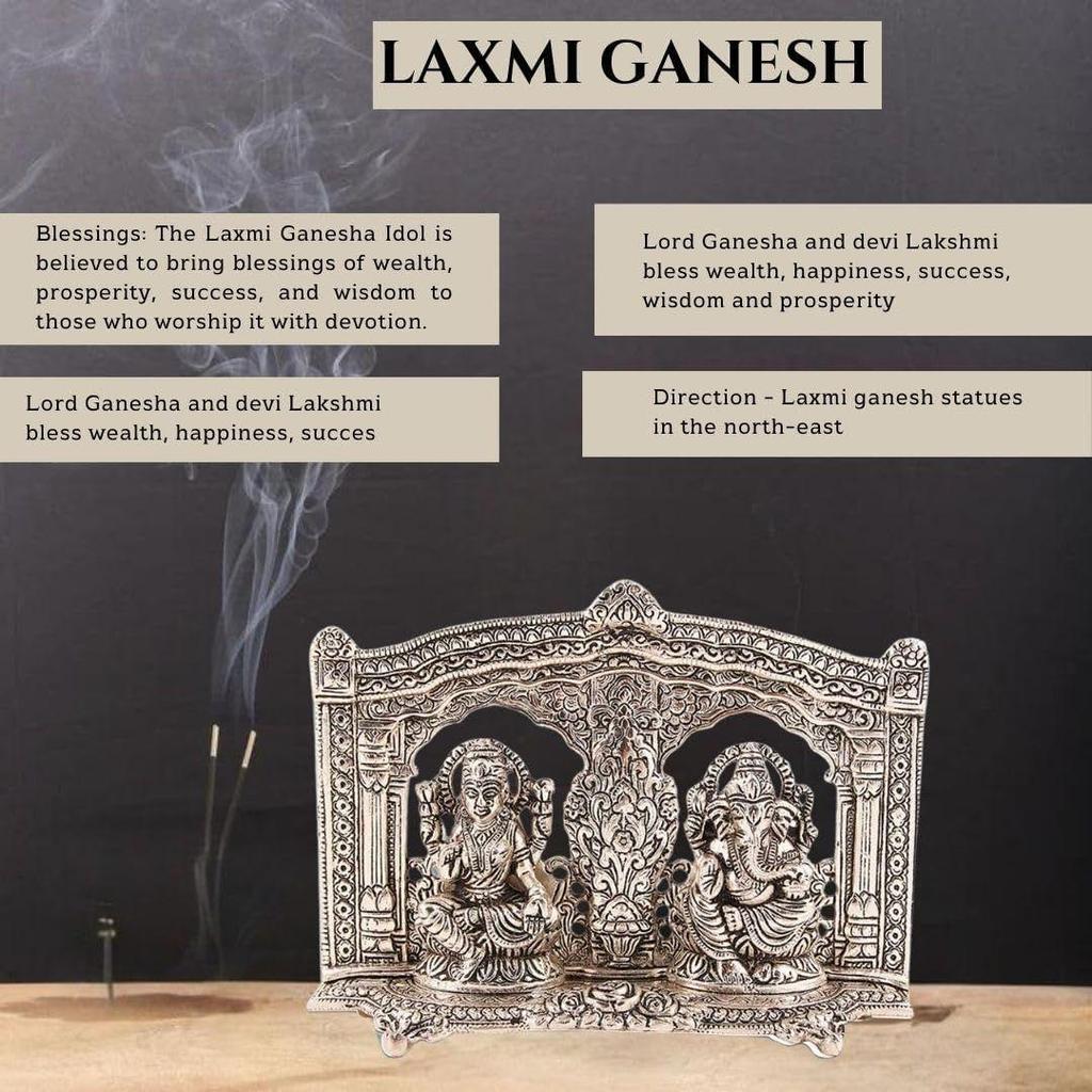 ®–Plated Laxmi Ganesh Idol- Gift for Diwali, Housewarming,Wedding- Home & Pooja Room Décor Silver