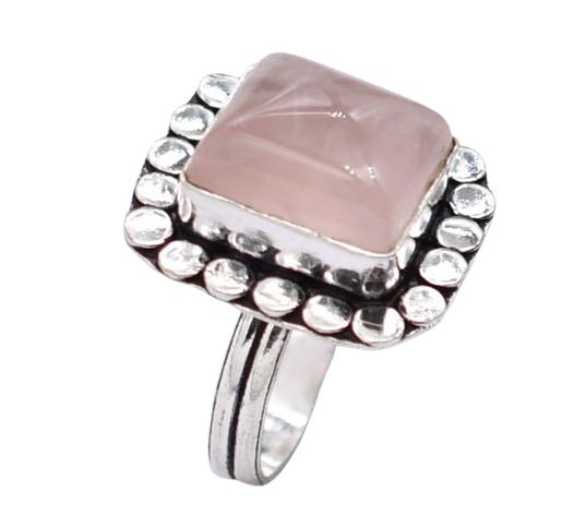Rose Quartz Natural Gemstone Antique Silver Plated Ring US Size-8 R 698