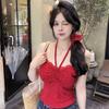 #Summer new sweet wind polka dot lace splicing sling vest, slim fixed with chest pad top
