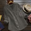 Women's Blouse Cotton and Linen Solid Color Long-sleeved Large Size Casual Loose Pocket Shirt