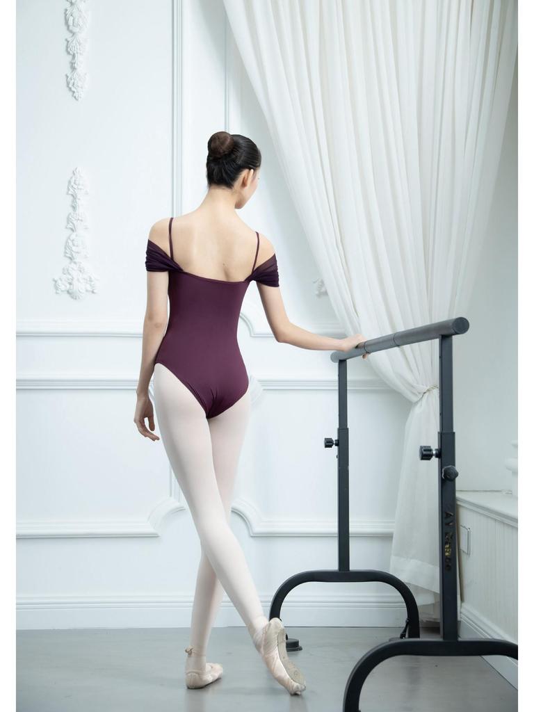 Dospelý leotard bez chrbta zo spandexovej sieťoviny na baletné a gymnastické cvičenie