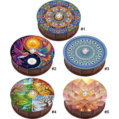 5D DIY Diamond Art Colored Pattern Wood Case Partial Drill Rhinestones Decorative Storage Box for Home Car Desk Decoration Craft
