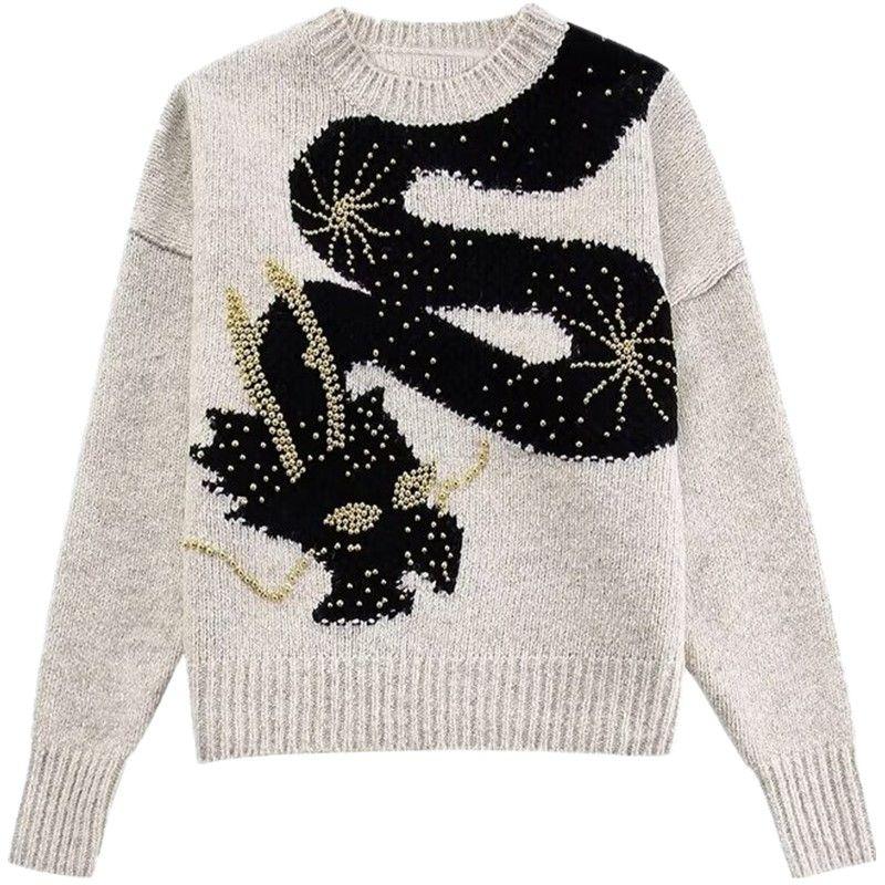 

Fashion Wind Women s Spring Clothing Animal Brocade Sweater Sand color L