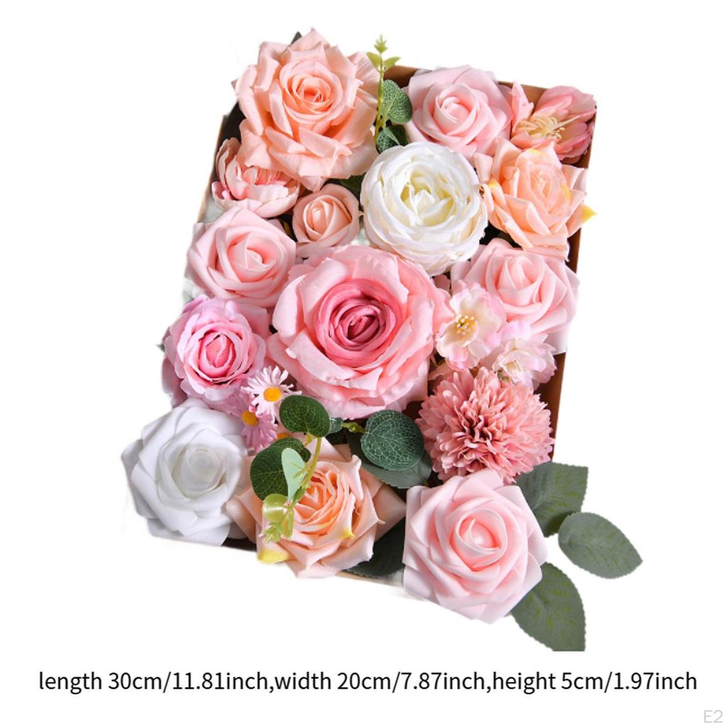 Artificial Flowers Box Bridal Bouquet Floral Arrangements Decoration with Stem for Indoor