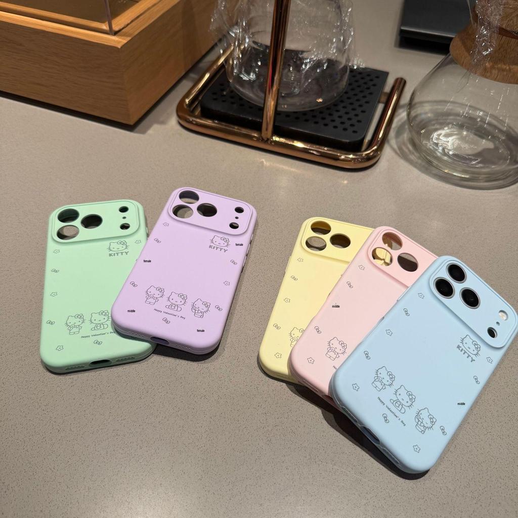 Liquid Silicone Cute KT Cat Phone Case for iPhone 17 Pro Max - Full Coverage, Drop-proof.