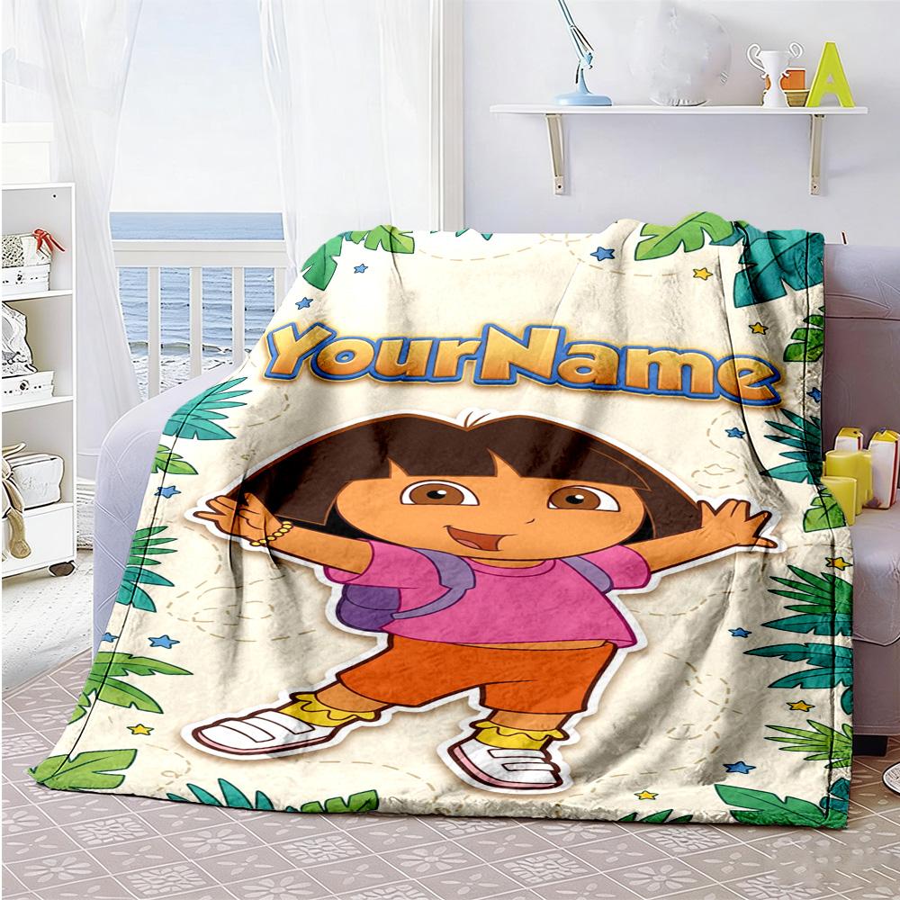 Dora Explorer Customize Text Blanket Throw Customizable Blanket Soft & Cozy Versatile for Bed Seaside Office Chair Nap Ideal for All Seasons