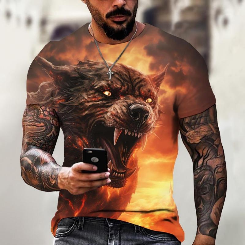 

3D digital animal print pattern T-shirt short sleeved 4XL