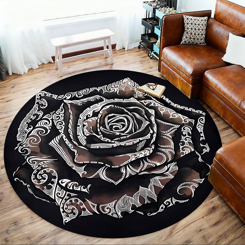 1pc Rose Pattern Round Chair Mat Office Area Rug - Non-Slip, Floor Mat for Office, Bedroom, and Indoor Decor P127118