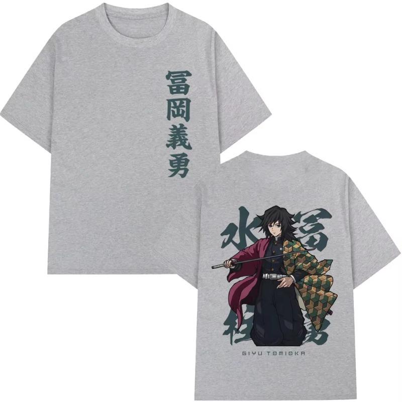 Anime Demon Slayer Water Hashira Tomioka Giyuu Double Sided Print Tshirt Unisex Women Fashion Casual Cotton T Shirts 2026 Summer