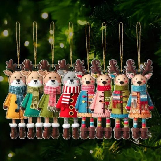 Weihnachts Rentier Hängeornamente 2D Holz Rentier Dekorationen Bunte Rentier Ornamente