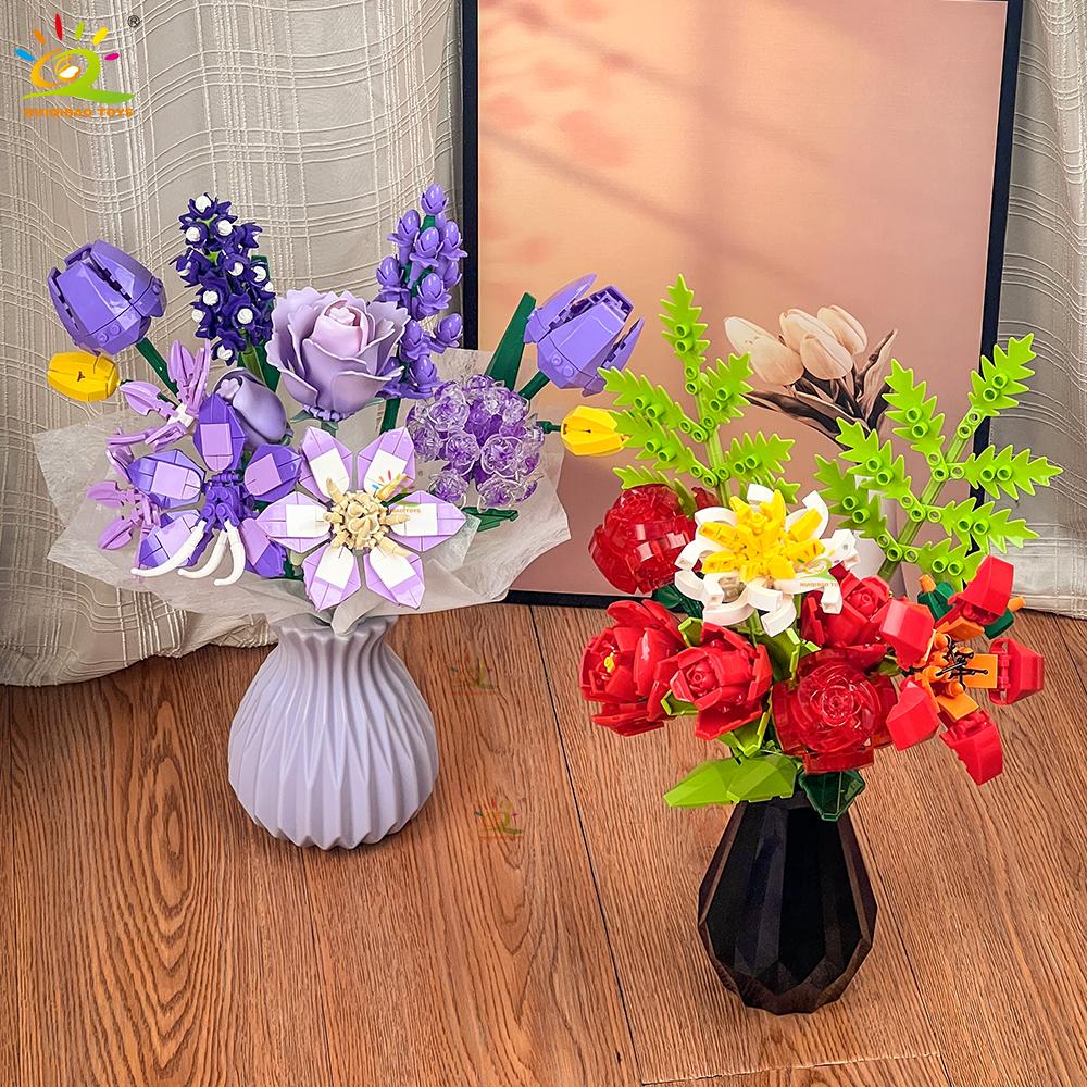 Non-Toxic Moc Flower Model Building Block Set Diy Eternal Bouquet Bricks Kit Toy For Children Home Desk Decoration Xmas Gift