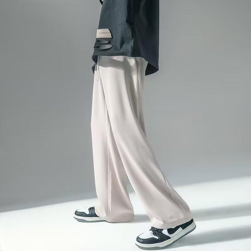 Men's Summer Ice Silk Wide-Leg Pants - Loose, Straight, Floor-Length Suit Pants
