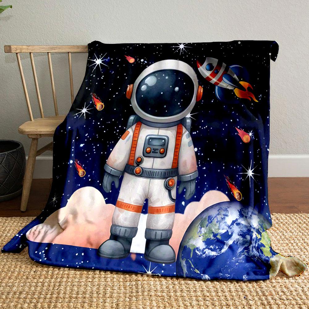 Astronaut Adventure in Space Patterned blanket, flannel, suitable for all seasons, home decor, warm and cozy