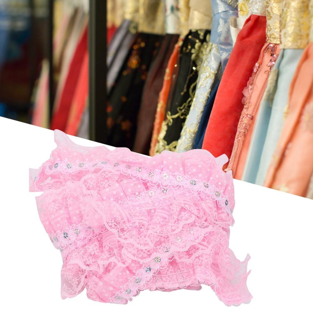 1pcs 3 Layer Mesh Lace Ribbon Pleated Organza Printing Dots Ribbon Pleated Trim Ribbon  Sewing Craft розовый