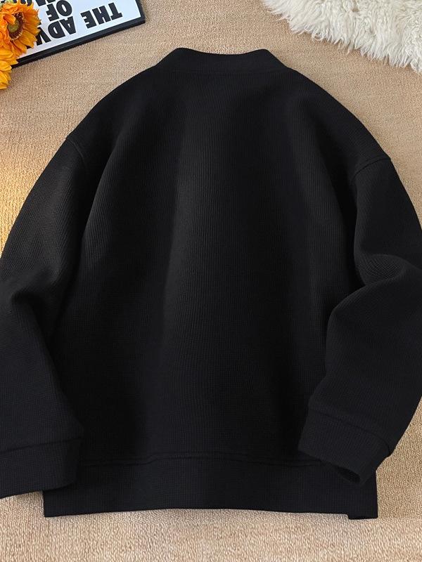 Men's Retro Waffle Knit V-Neck Cardigan Hoodie – Spring/Autumn Heavyweight Loose Casual Jacket.