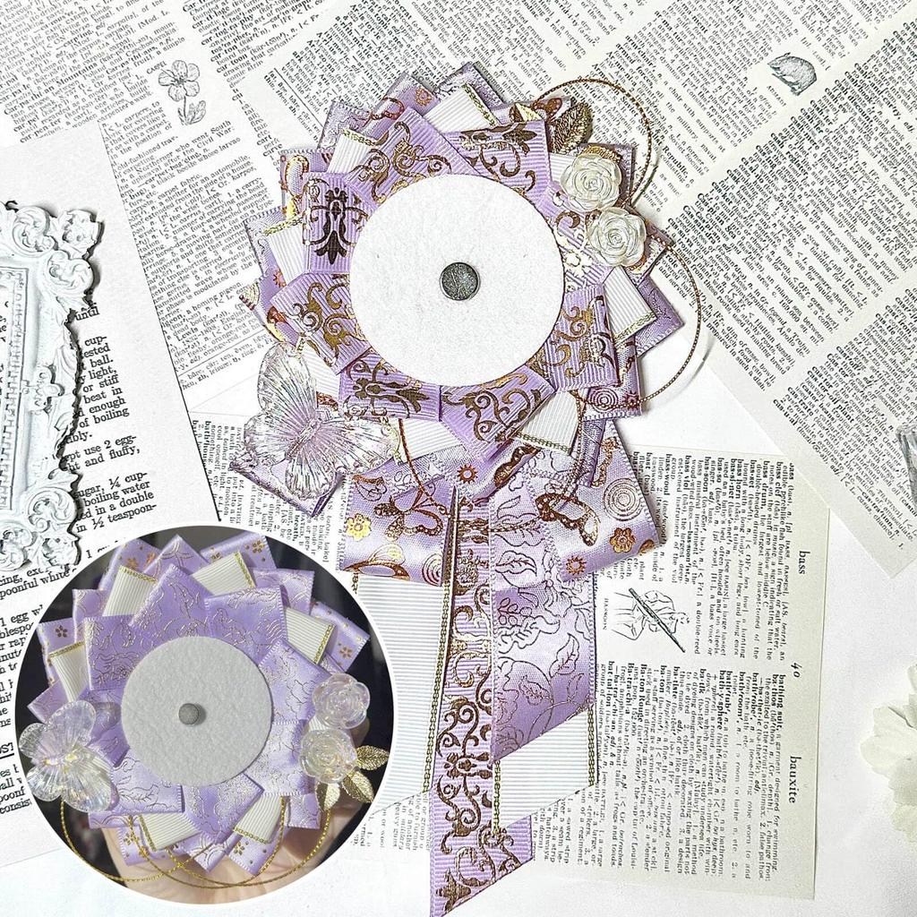 Set of 2 Rosettes for Can Badges, Fits 55-75mm Badges, Handmade with Ribbon, Butterfly and Flower Design, Perfect for Displaying and Decorating Ita