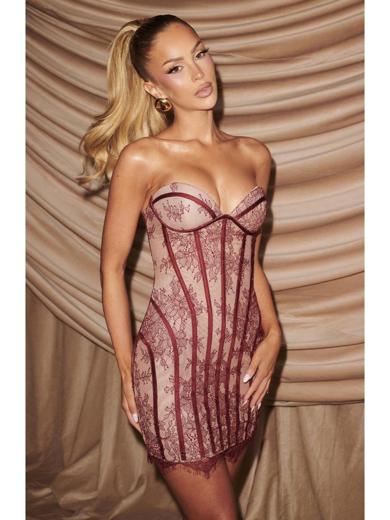2026 Spring/Summer Women's Lace Bandeau Striped High-Waisted Slimming Dress