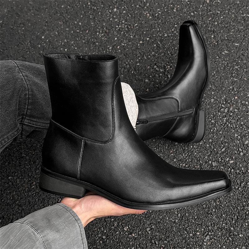 large size men's fashion stage nightclub high chelsea boots pointed toe designer sheos cowboy genuine leather boot ankle botas