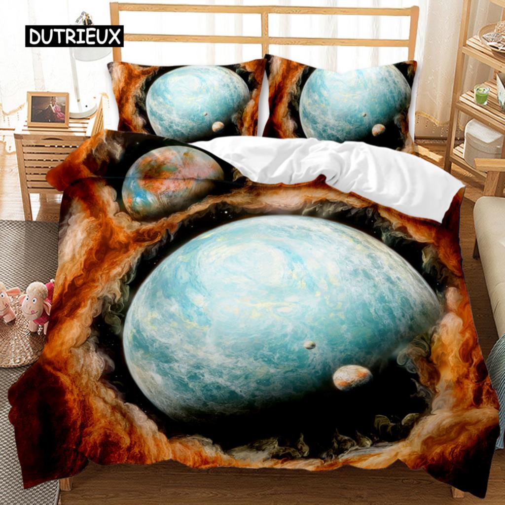 

Planet Bed Cover Universe Single Size Bed Linen Kit Solar System Outer Space Quilt Cover Three-Dimensional Starry Sky Astronomy Sturdy Polyester Bed EU single(135x200cm)