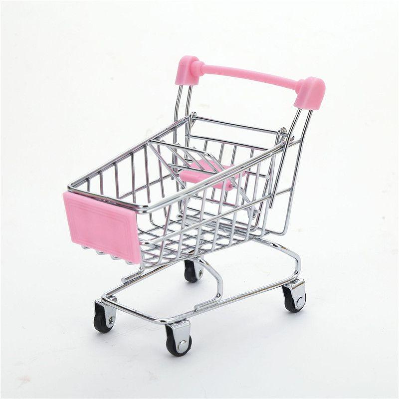Adorable Children's Mini Metal Shopping Trolley And Colorful Basket Role Play Toy Set For Imaginative Play