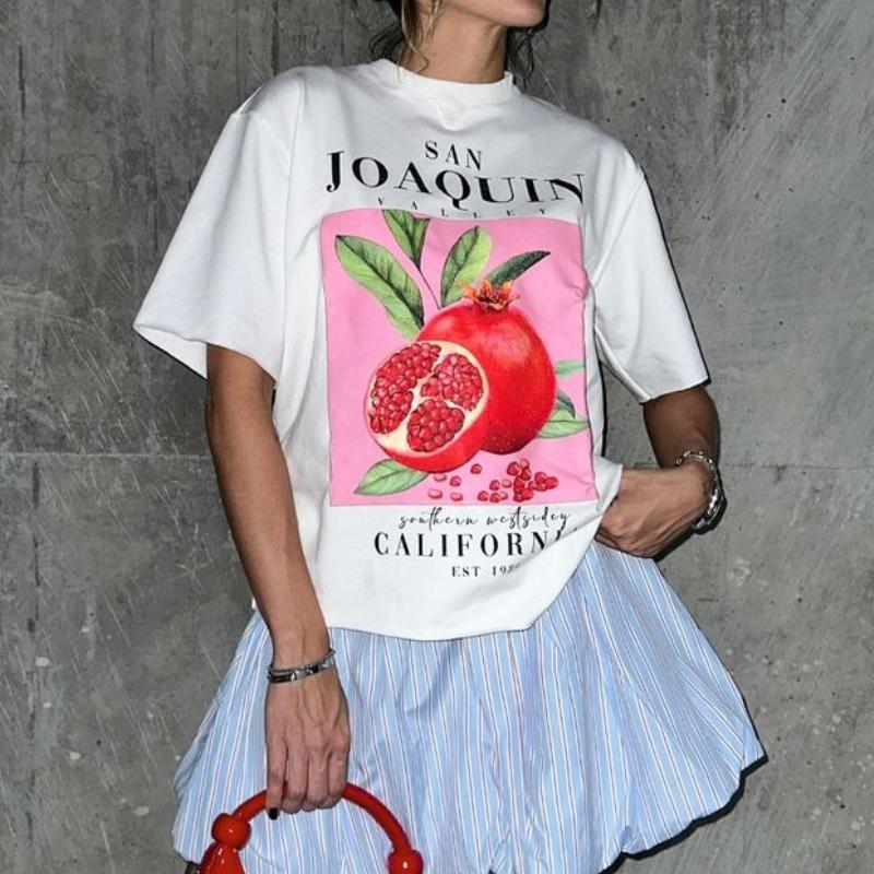 Plus Size Women Tops Cute Fruit Graphic Tees Loose Retro Streetwear T-Shirts Pomegranate Cottagecore Aesthetic Vintage T Shirt