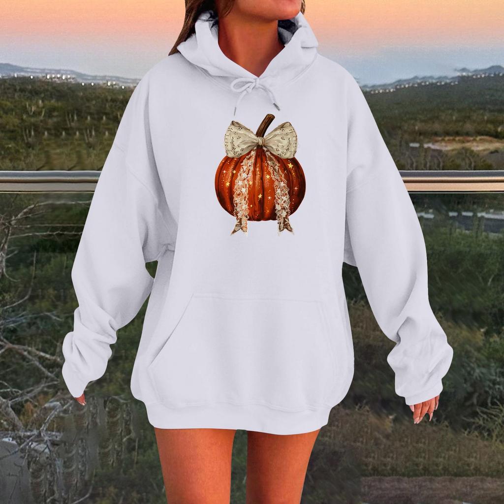 Women's Long-sleeved  Oversized Dropped Shoulder Sleeves Women's Hooded Halloween Print Plush Sweatshirt
