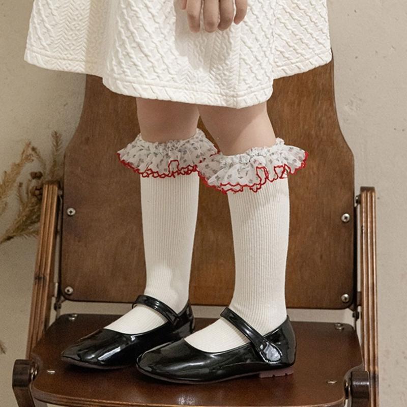Lace Ruffle Socks Calf Socks for Teen Girls 3-13 Year Long Leg Warmer Knee Stockings Fashion Children Socks