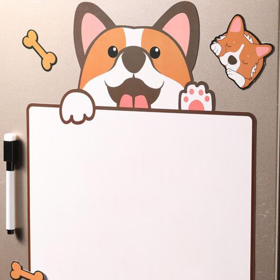 Fridge Magnetic Message Board with 8 Marker Pens Cartoon Dog Dry-Erase Note Board Refrigerator Magnet Whiteboard Decoration