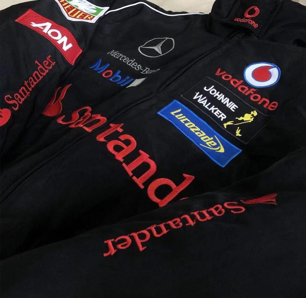 Amerikanischer Retro F1 Rennanzug: Bestickte Motorradjacke