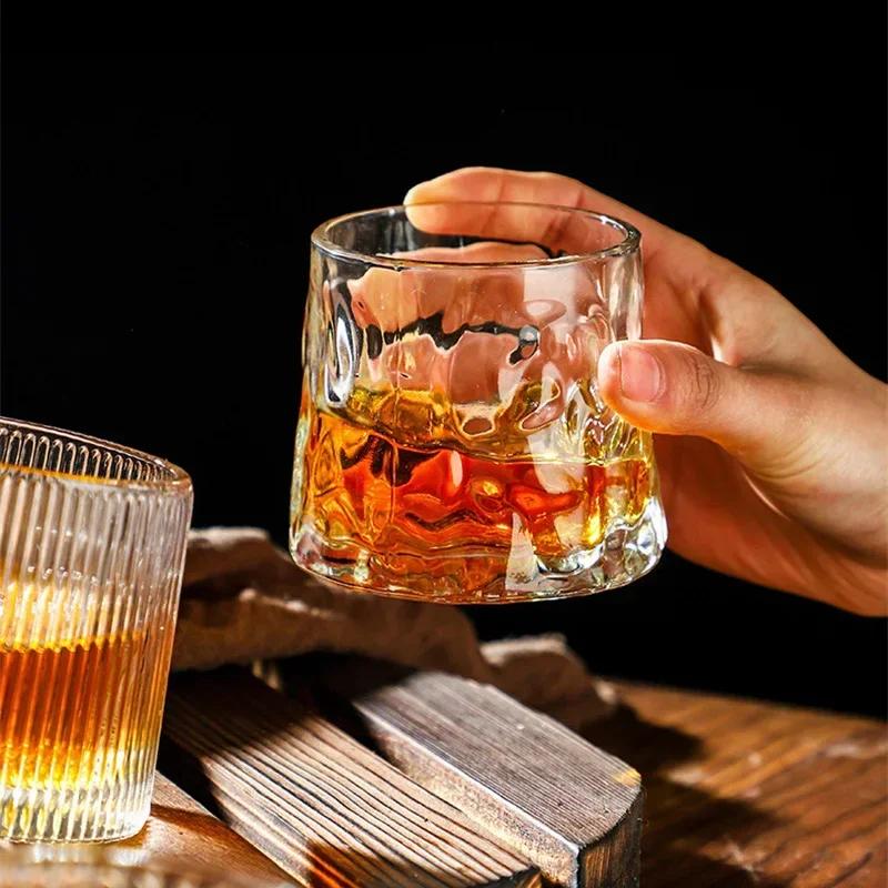 Creative Crystal Whiskey Glass Old Fashioned Rocks Tumbler Spinning Tops Design Glassware for Cocktail Scotch Bourbon Drinking