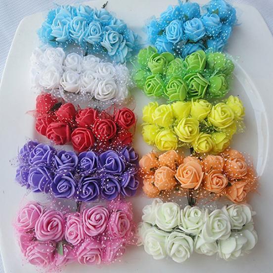 144pcs Artificial Flowers Mini Foam Roses with stem Wedding 2.5cm Small Flowers
