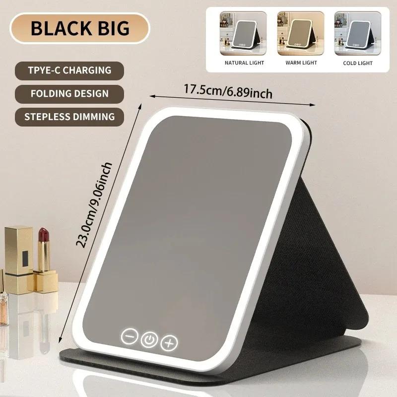 Portable 3 Colors LED Makeup Mirror Pocket Mirror USB Rechargeable Touch Control 3 Brightness Dimmable for Daily Travel Gift