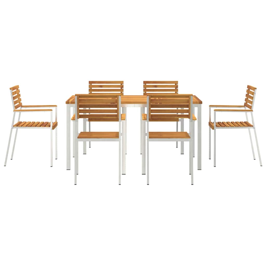Garden Dining Set 7 Pcs Solid Acacia Wood and Stainless Steel