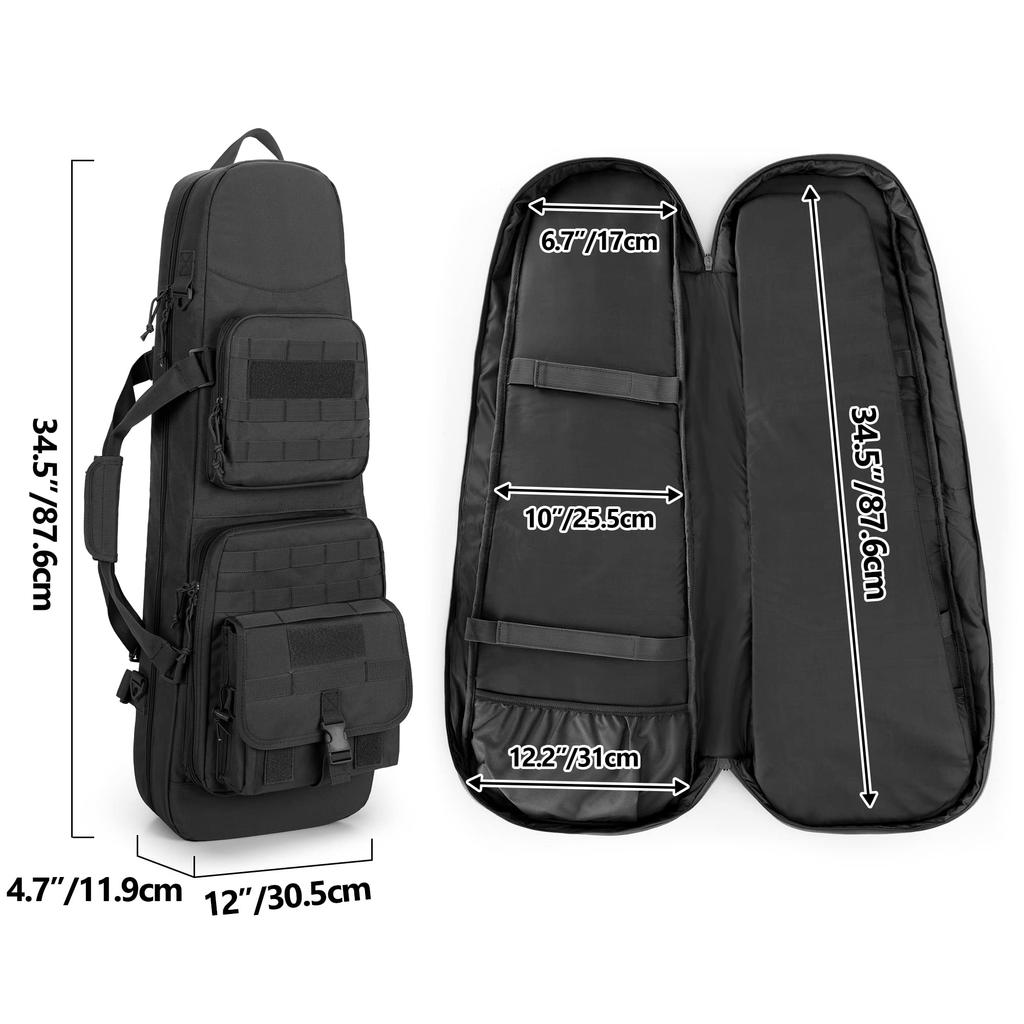 DSLEAF Gun Case, Holds Two Guns, Fits 32-inch/80cm Rifles, Rifle Bag, Backpack, Double Rifle Case, Large Capacity Gun Bag (Black)