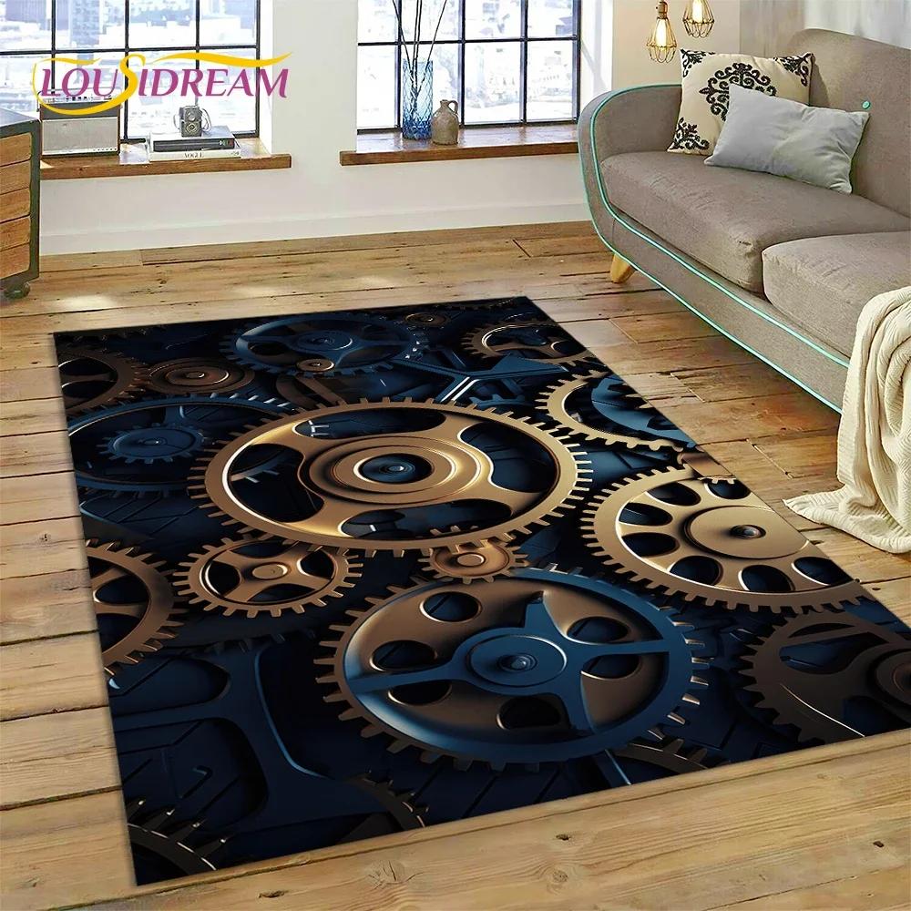 3D mechanické ozubené kola Gears Steampunk Koberec Koberec do obývacího pokoje Ložnice Dekor, podlahová rohož Protiskluzová dekorace na pohovku Rohožka Dárky