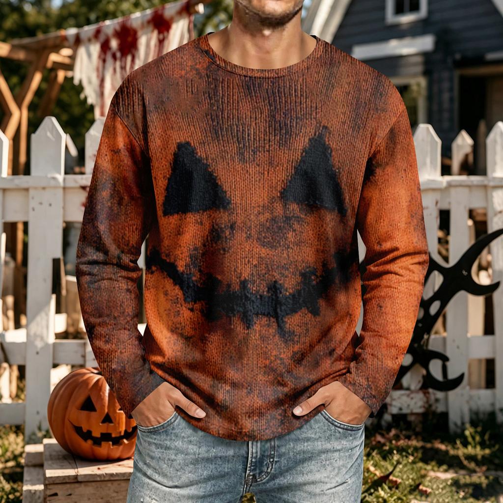 Men's Halloween Neck Long Sleeve Shirt Casual Comfortable Top