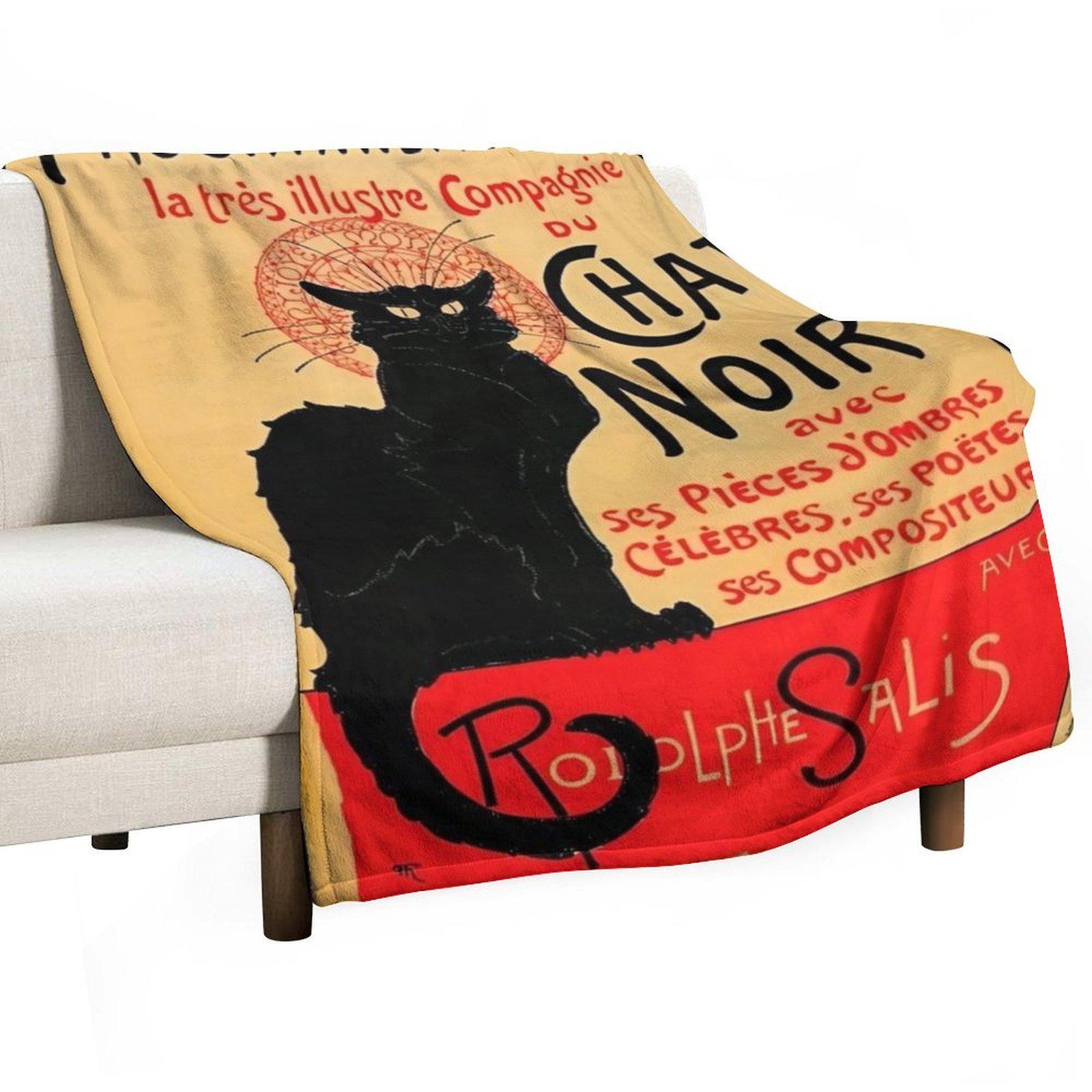 Vintage Le Chat Noir France Advert Throw Blanket for sofa christmas decoration Tourist Polar Blankets 30x40in