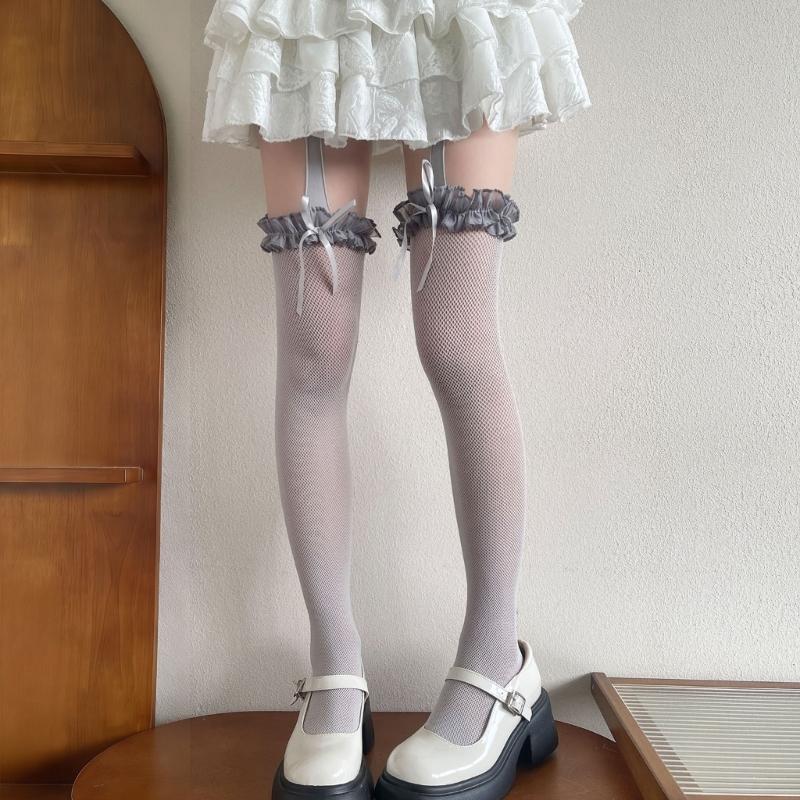 Fishnet Lace Thigh High Stockings For Women Comfortable Cotton Stretchable Socks Elegant Pantyhose Fashion Legwear
