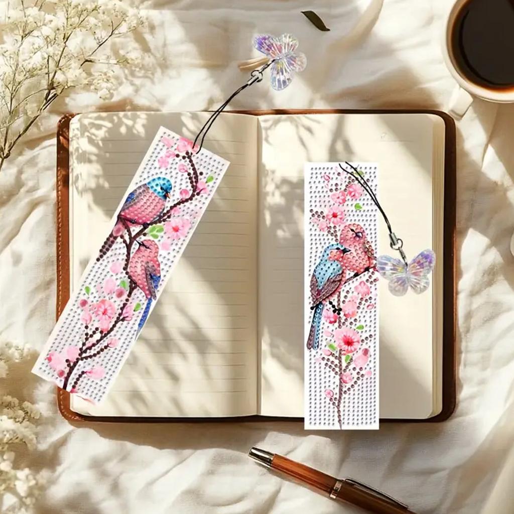 5Pcs Bird Themed DIY Diamond Painting Bookmark with Crystal Pendant Special Shaped Diamond for Beginners Book Lovers Small Gifts