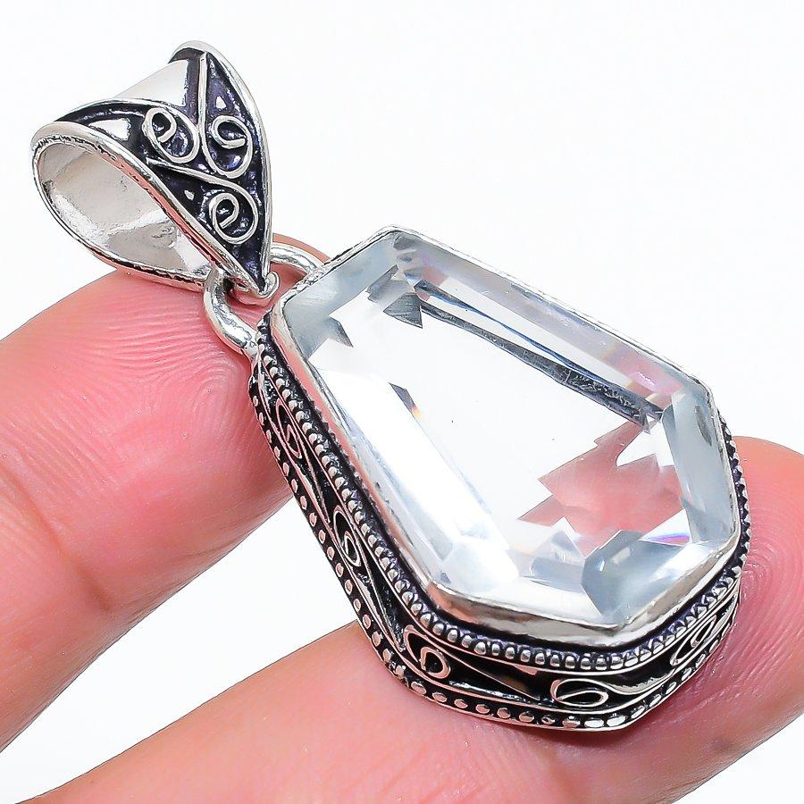 

Coffin White Topaz Gemstone Handmade Ethnic Jewelry Pendant 1.77 VR-3060