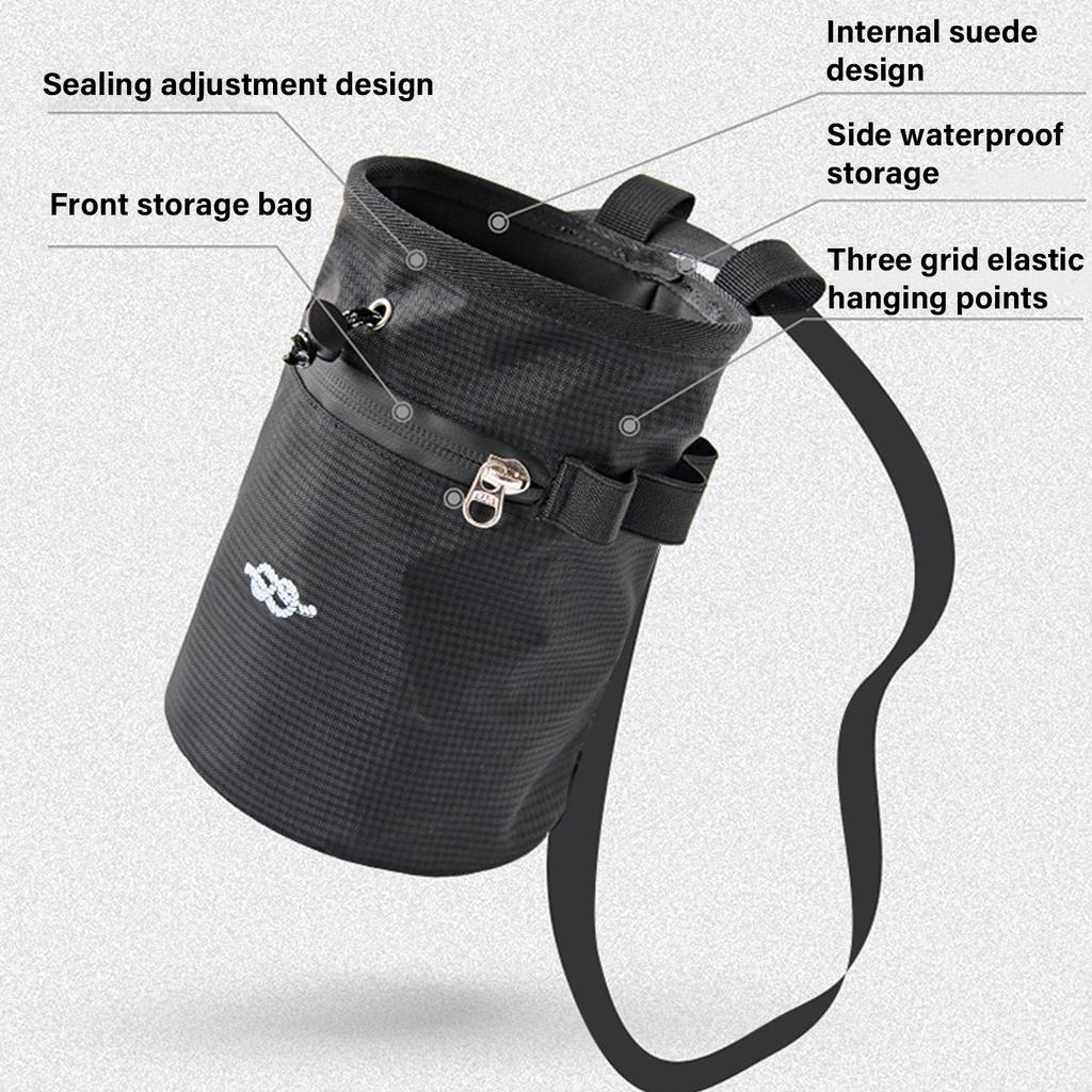 Climbing Chalk Bag Adjustable Waist Bag Strap Zipper Storage Pocket & Brush Holder Rock Climbing & Bouldering Chalk Bag