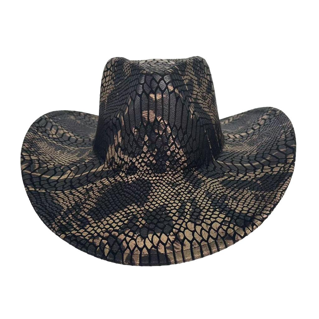 Retro Snakeskin Pattern Western Cowboy Hat Men'S Outdoor Travel Spring And Autumn Hat Women'S British Style Jazz Top Hat