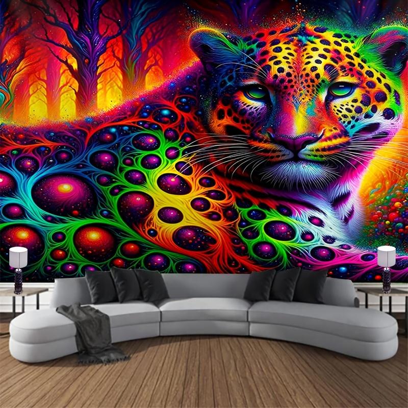 1 Pezzo Arazzo da Parete Stampa Leopardo 3D Grande Tema Animale Decorazione per la Casa Tessuto Scamosciato Testurizzato Design Orizzontale Per Soggiorno
